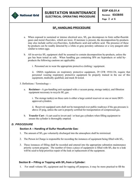 manipulation sf6|SF6 Handling Procedures .
